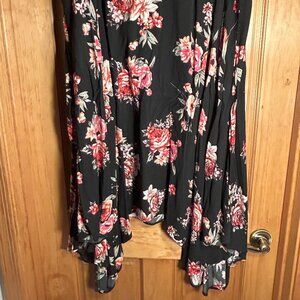 Torrid Midi Handerchief Skirt Black Floral Challis